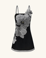 Orchid Appliqué Mini Dress - Black/Silver
