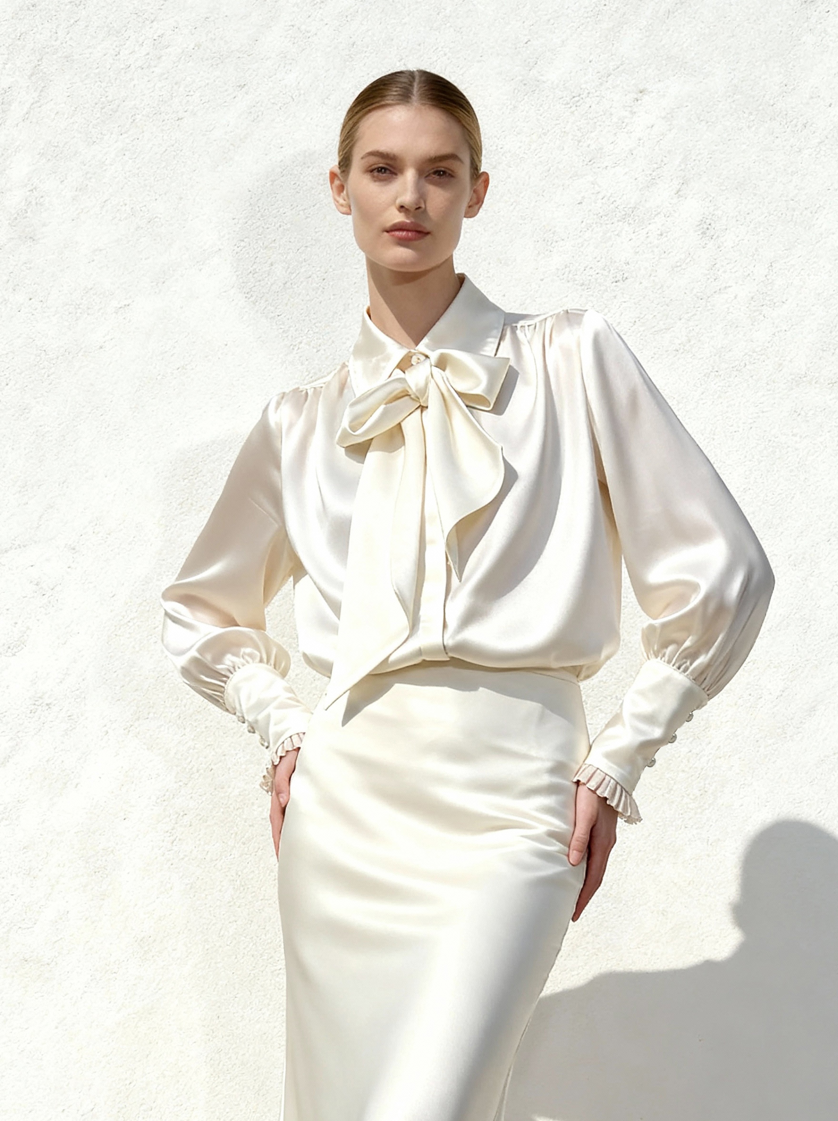 Ribbon Tie Balloon Sleeve Blouse - White – JW PEI UK