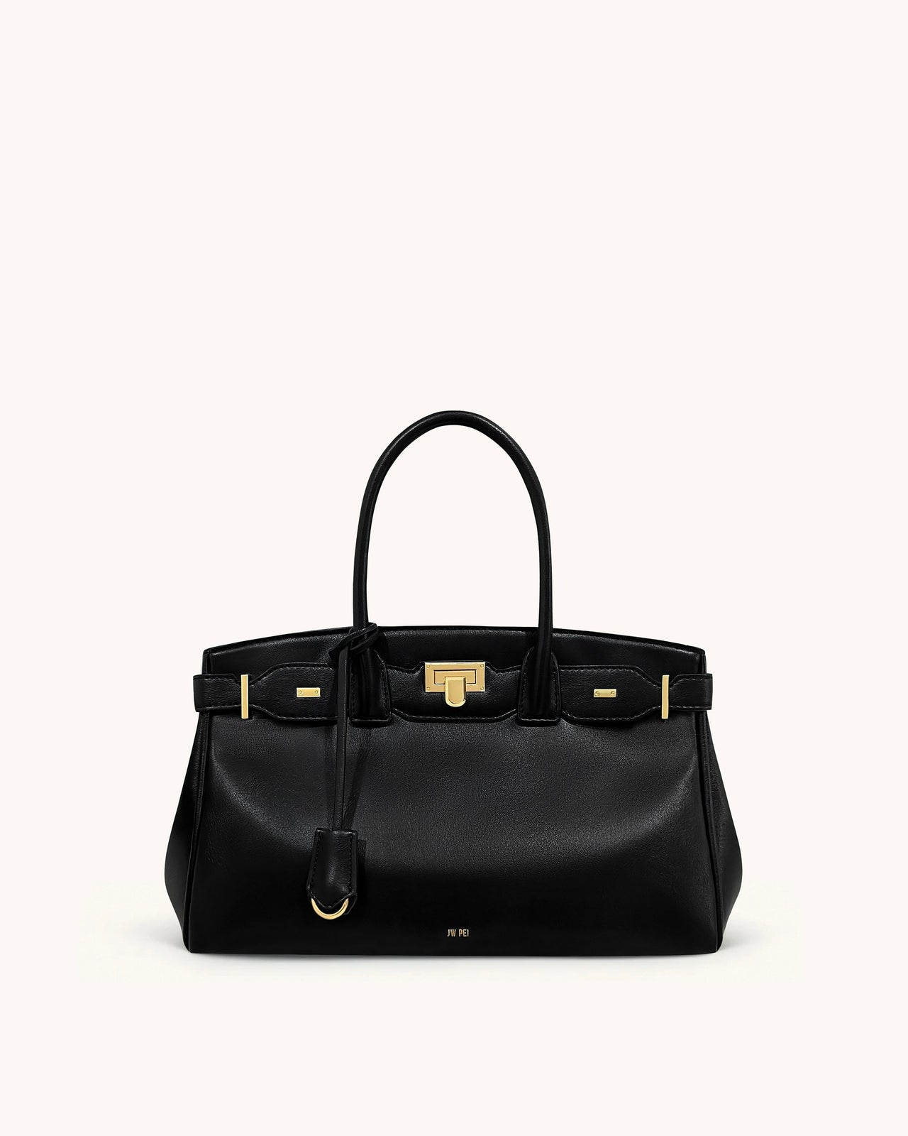 Ziva Metal Lock Decoration Tote Bag - Black