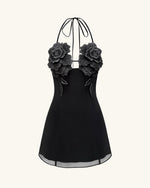 Flower Embroidered Mini Dress - Black