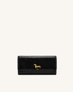 Maeve Dachshund Metal Emblem Flap Long Wallet - Black