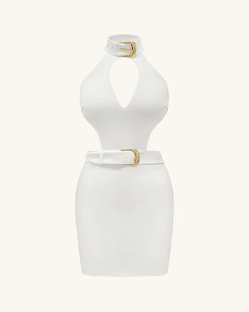 Gabriella Belted Cutout Halter Mini Dress - Ivory