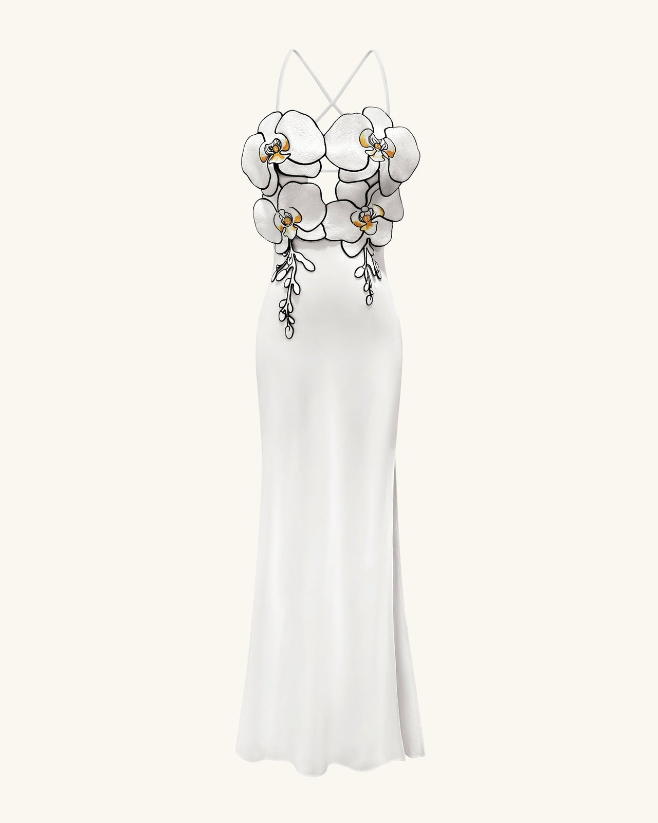 Orchid Embroidered Dress - White/Black