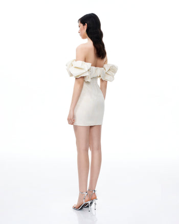 Althea Clouds Shoulders Floral Embroidered Mini Dress - White