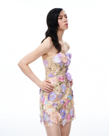 Amelie Floral Embroidered Mini Dress - Pastel Multi