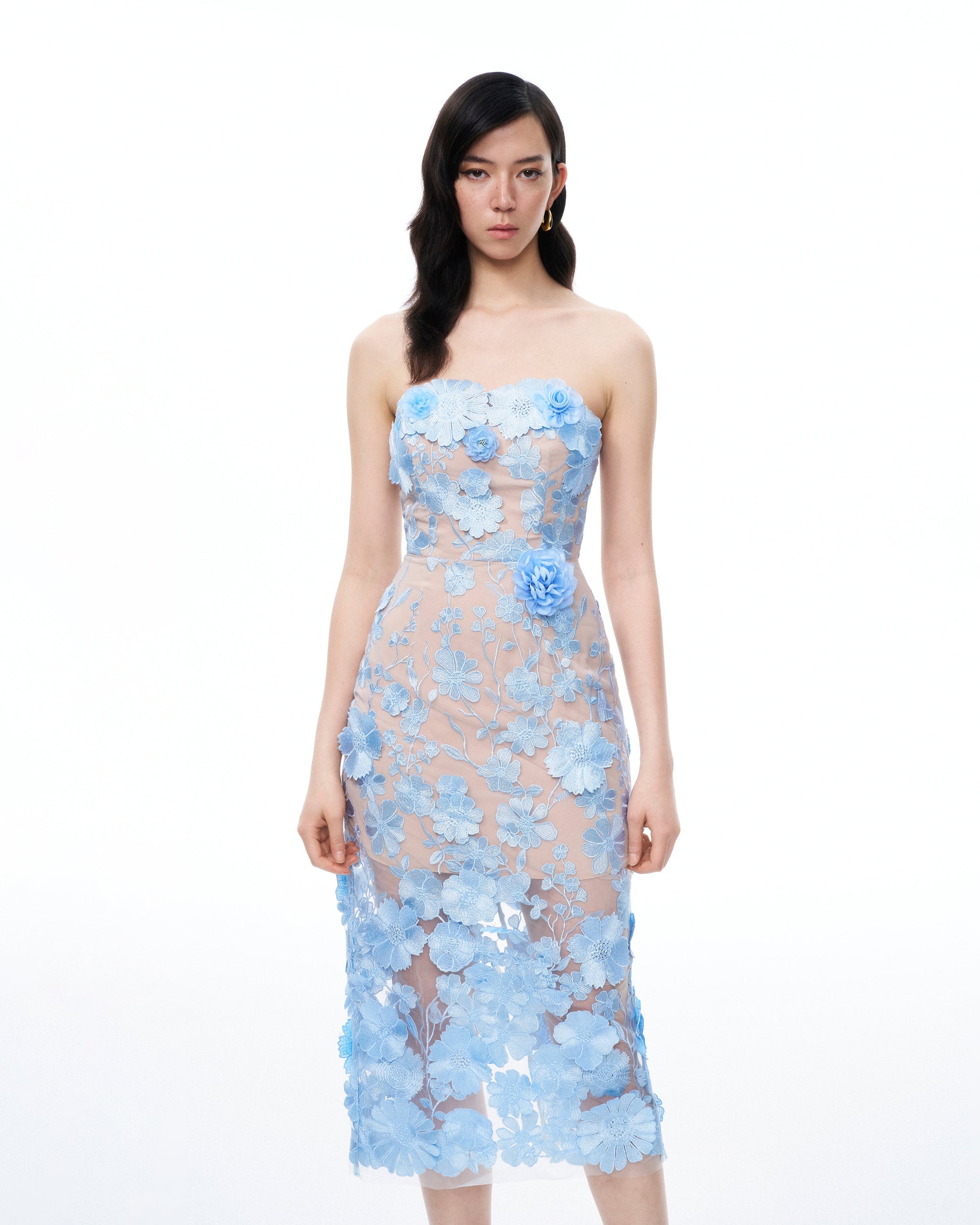 Evander 3D Floral Embroidered Maxi Dress - Blue - JW PEI UK Evander 3D Floral Embroidered Maxi Dress - Blue - JW PEI UK