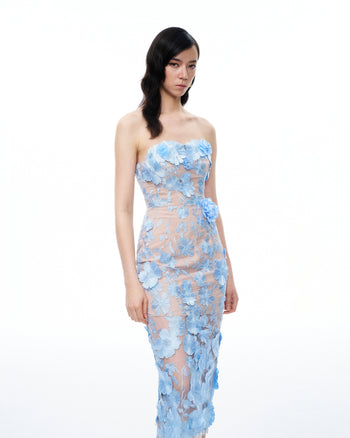 Evander 3D Floral Embroidered Maxi Dress - Blue