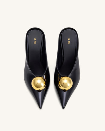 Sofia Angled Vamp Heel Mules - Black & Gold