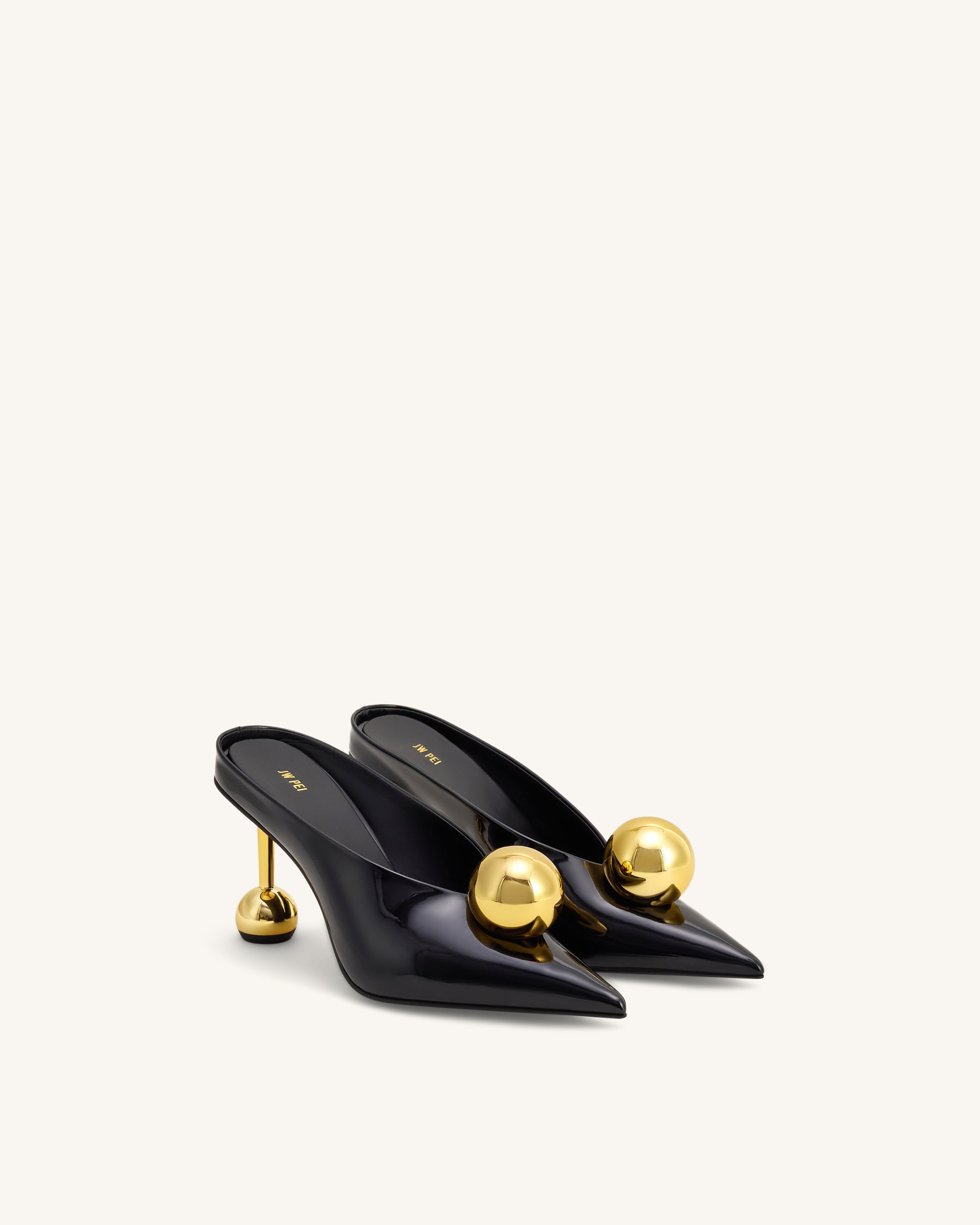 Sofia Angled Vamp Heel Mules - Black & Gold - JW PEI UK