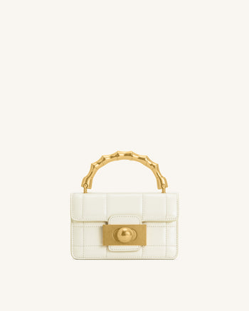 Kaia Bamboo Metal Handle Handbag - White