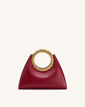 Amiya Leaf Handle Sculpture Bag - Wine Red