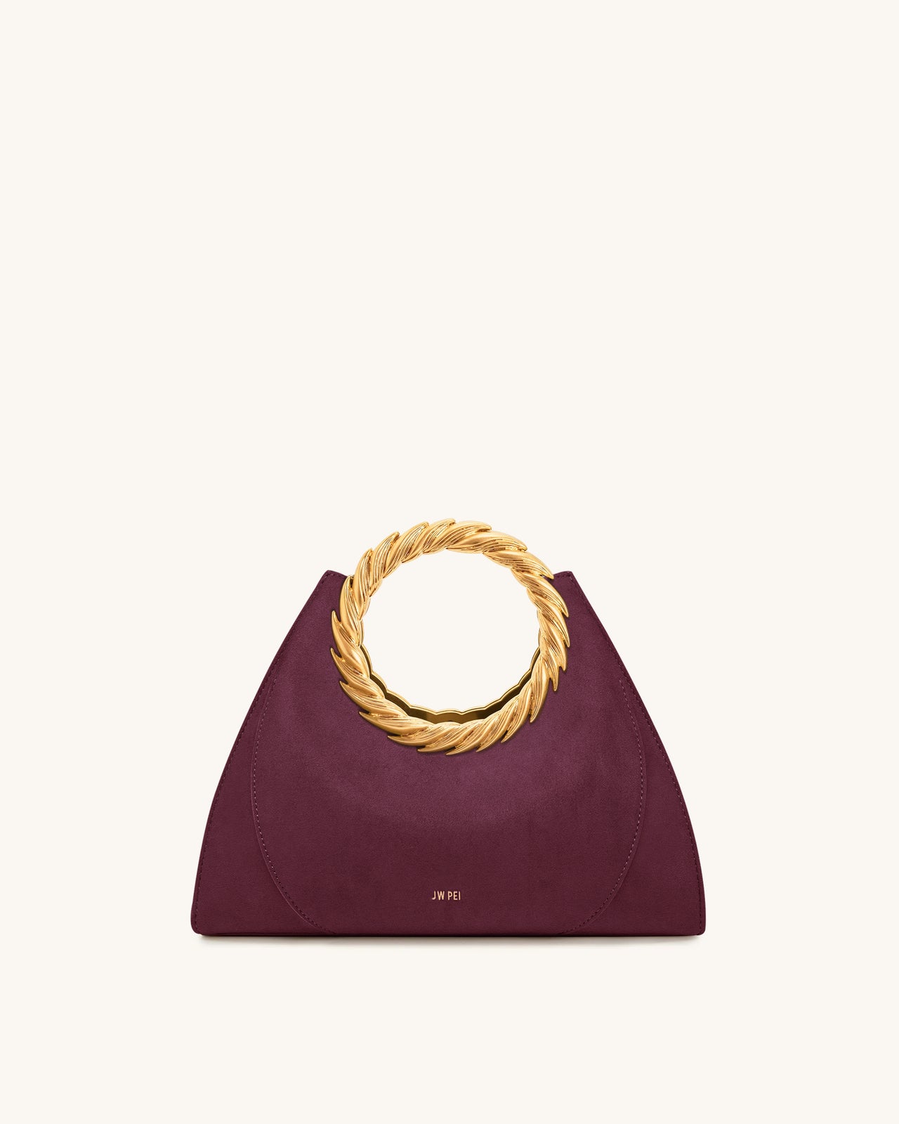 Amiya Leaf Handle Faux Suede Sculpture Bag - Merlot Red