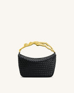 Jenny Woven Human-shaped Handle Handbag - Black