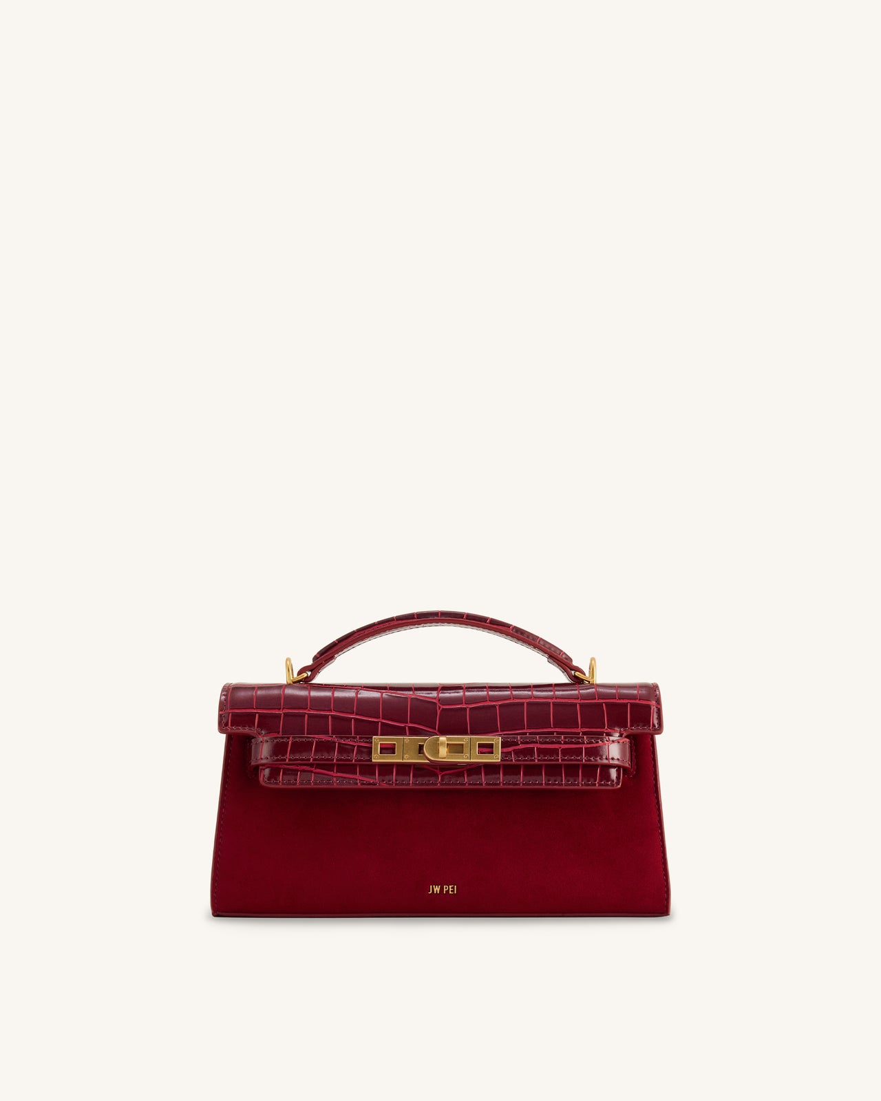 Noor Faux Suede Top Handle Bag - Red