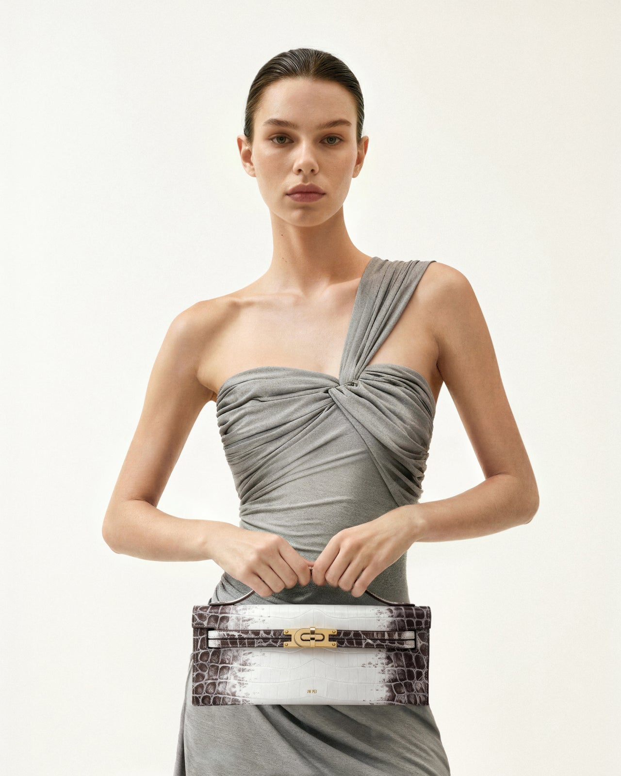 Bria Structured Top Handle Bag - White Croc