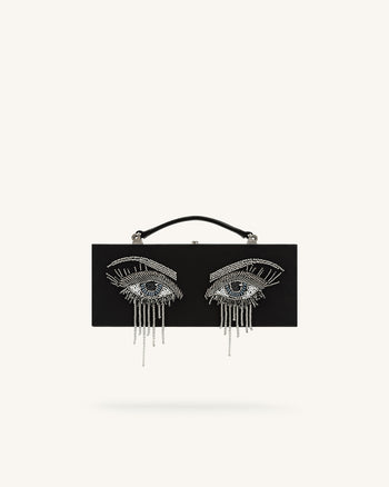 Vera Bead Decoration Rectangular Clutch Bag - Black