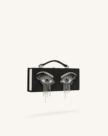 Vera Bead Decoration Rectangular Clutch Bag - Black
