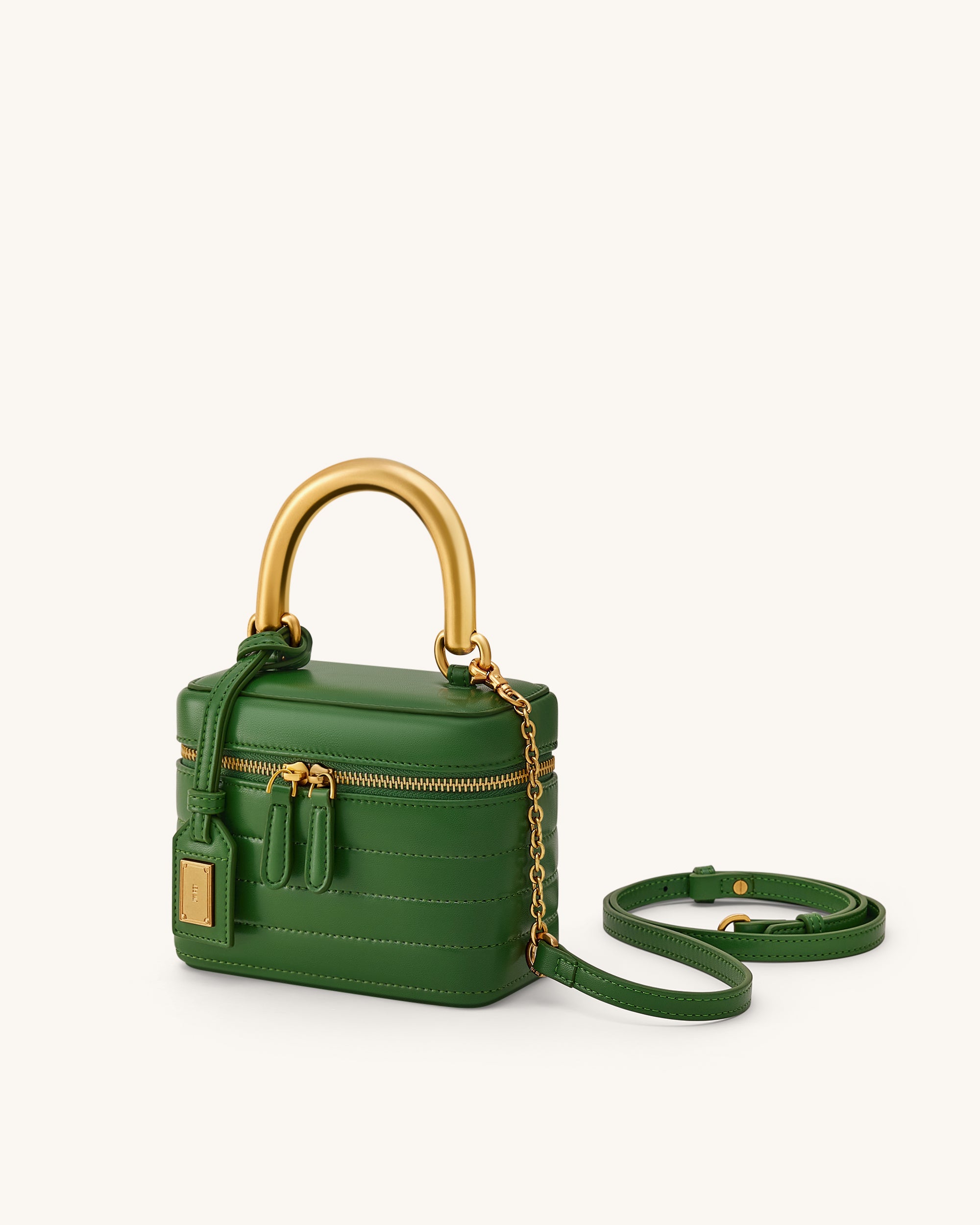 Evelyn Quilted Box Top Handle Bag - Green - JW PEI UK