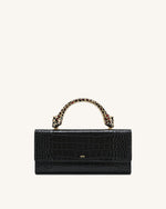 Maya Leopard-Shaped Hardware Handle Top Handle Bag - Black Croc