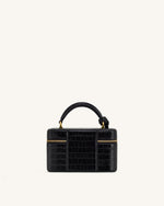 Cleo Box Shape Top Handle Bag - Black Croc