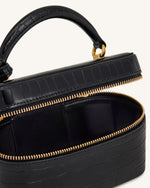 Cleo Box Shape Top Handle Bag - Black Croc