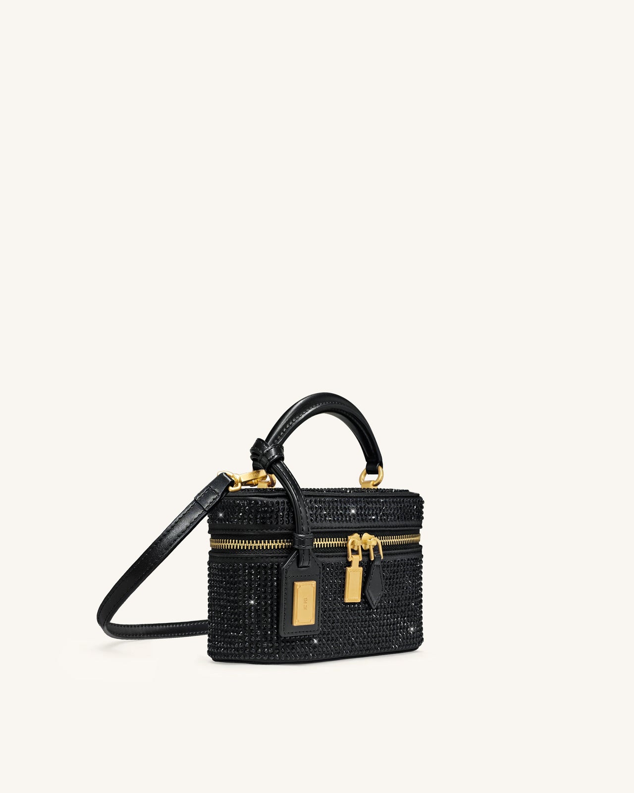 Cleo Artificial Crystal Box Shape Top Handle Bag - Black