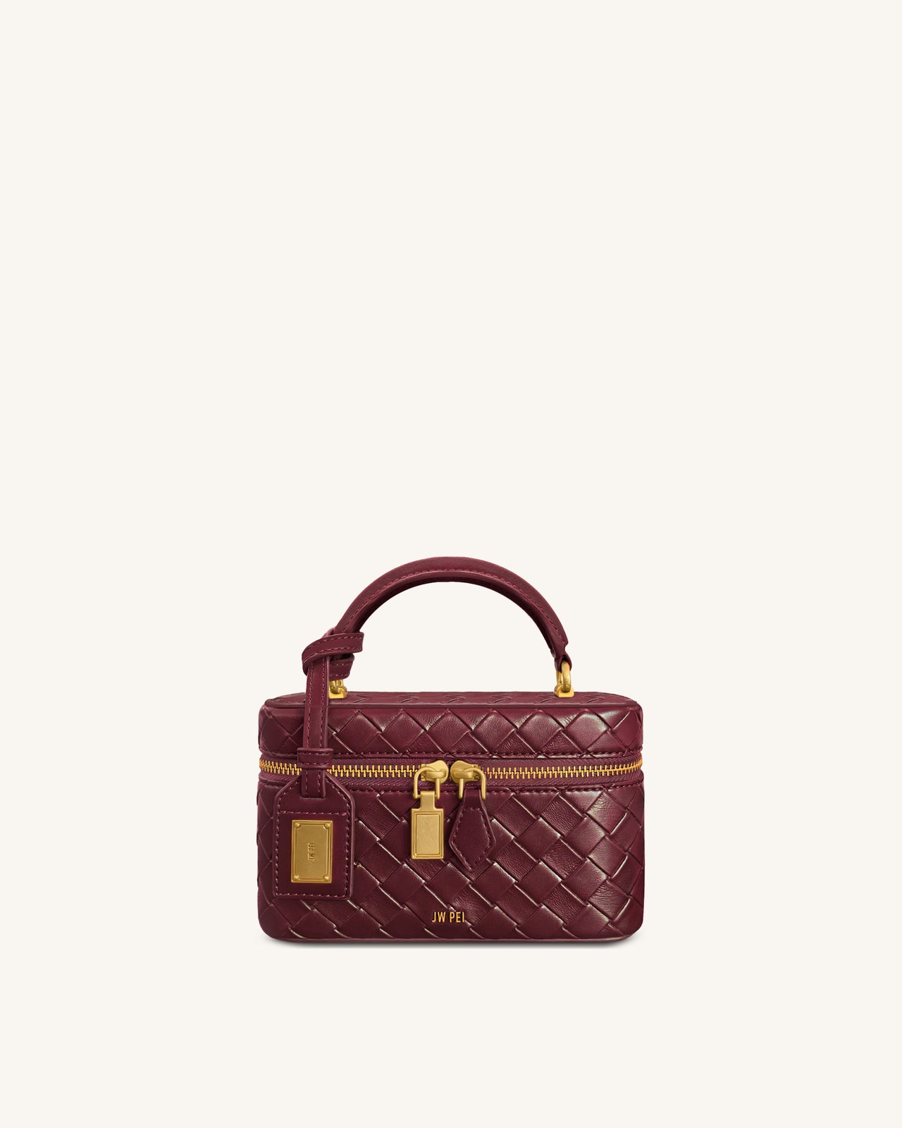 Cleo Woven Texture Box Shape Top Handle Bag - Claret