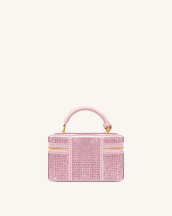 Cleo Artificial Crystal Box Shape Top Handle Bag - Pink