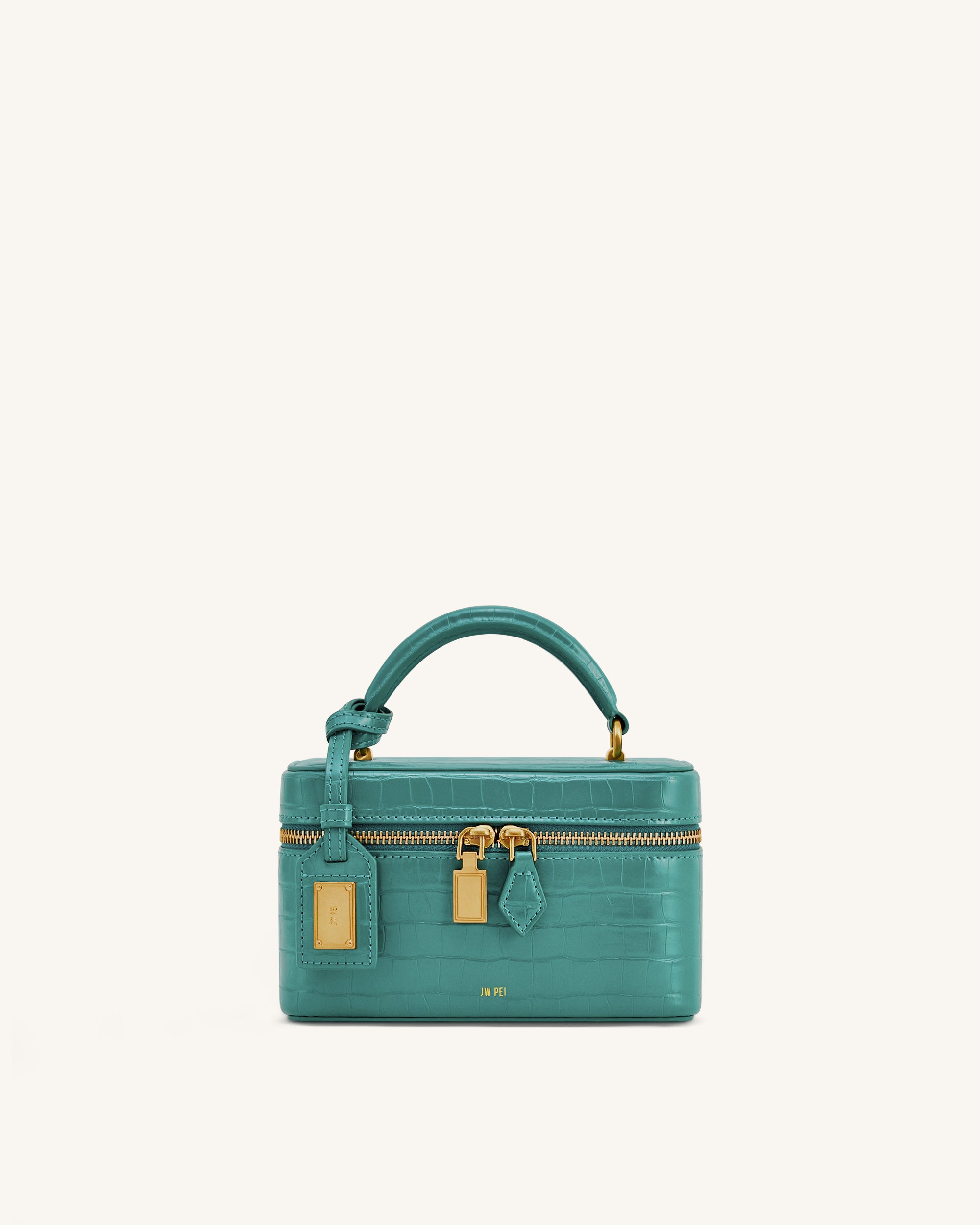 Cleo Box Shape Top Handle Bag - Green Croc - JW PEI UK