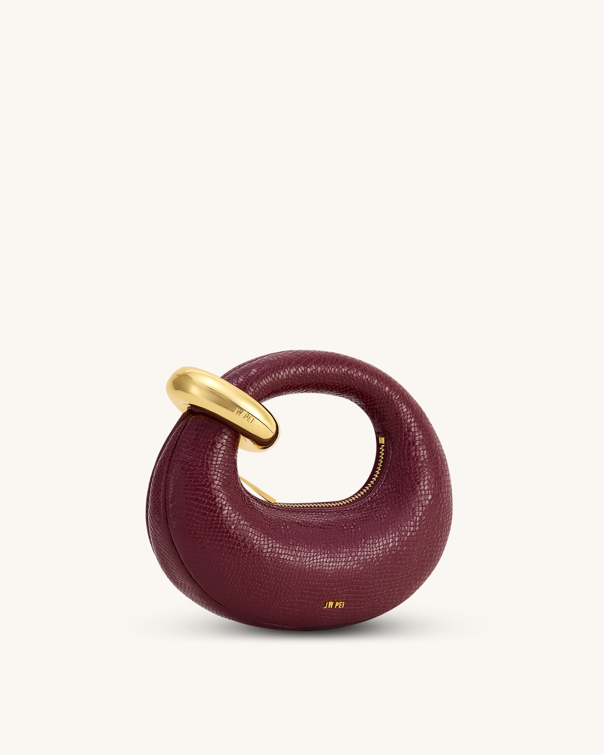 Abacus Faux Snake-Effect Mini Top Handle Bag - Burgundy - JW PEI UK