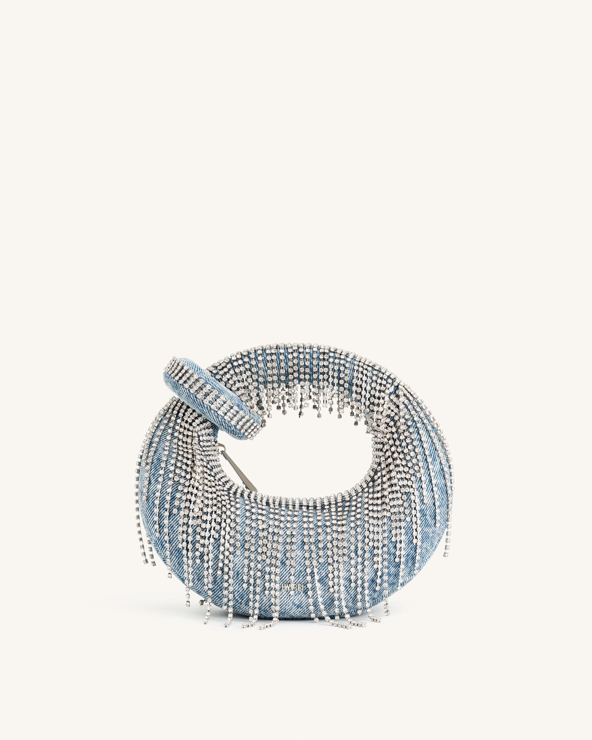 Abacus Denim Artificial Crystal Mini Top Handle Bag