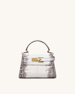 Elise Top Handle Bag - White Croc