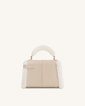 Elise Faux Suede Shearling Trim Top Handle Bag - Taupe