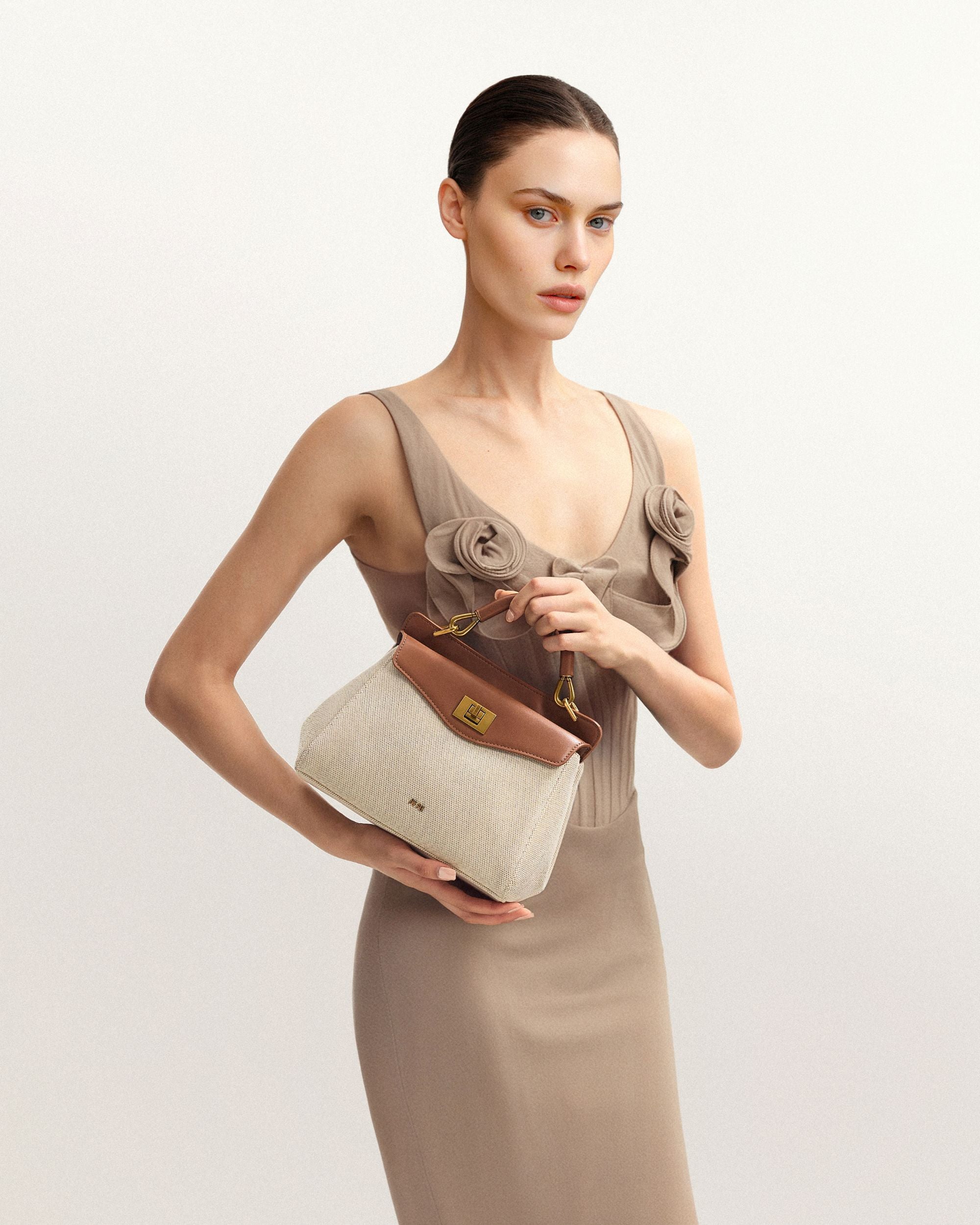 Lucia Classic Top Handbag - Brown Canvas - JW PEI UK