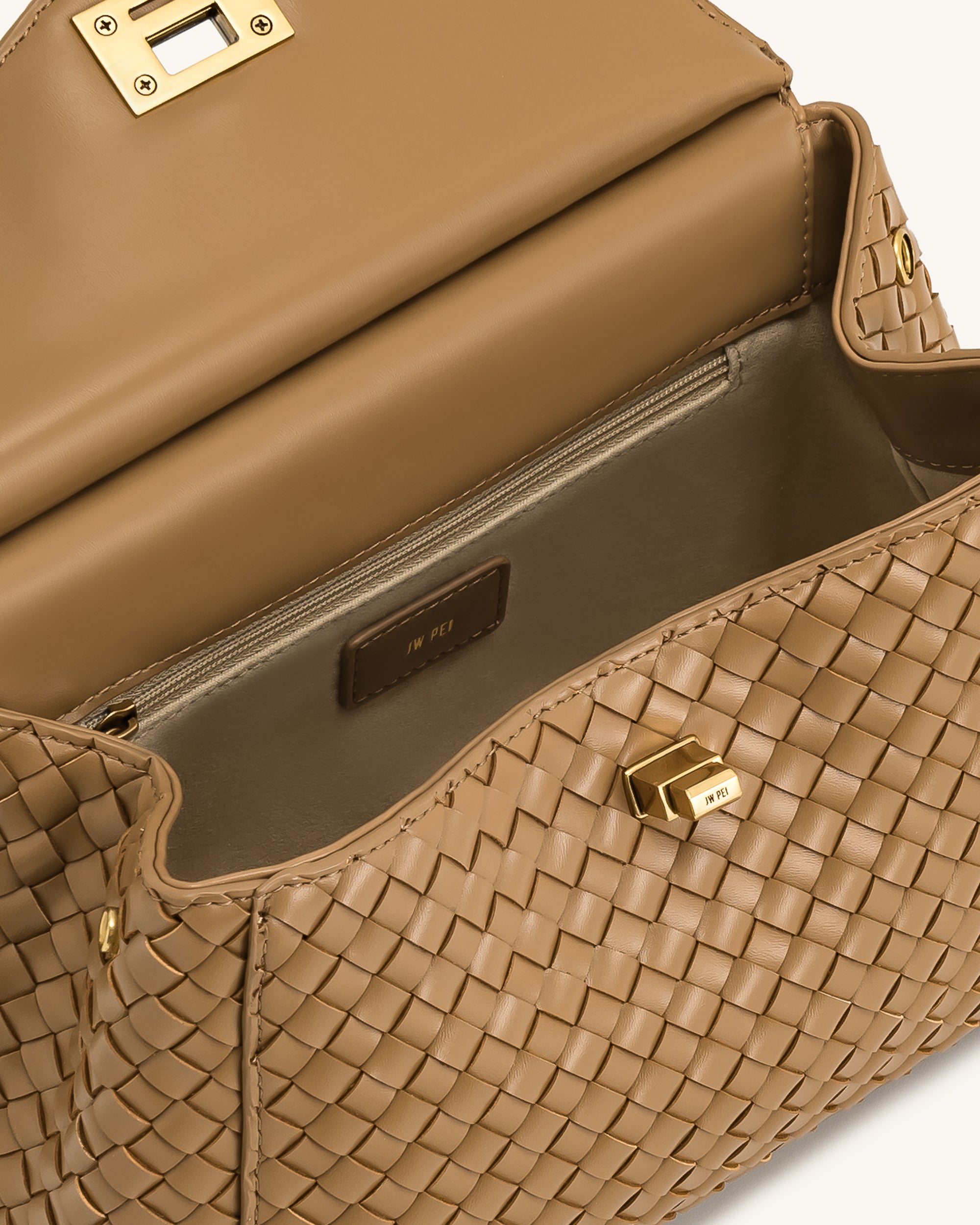 13.しめ縄 Lucia Classic Top Handle Woven Bag - Brown - JW PEI UK