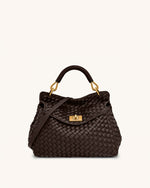 Lucia Classic Top Handle Woven Bag - Dark Brown
