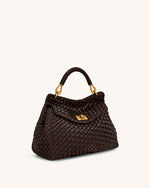 Lucia Classic Top Handle Woven Bag - Dark Brown