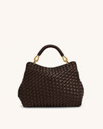 Lucia Classic Top Handle Woven Bag - Dark Brown