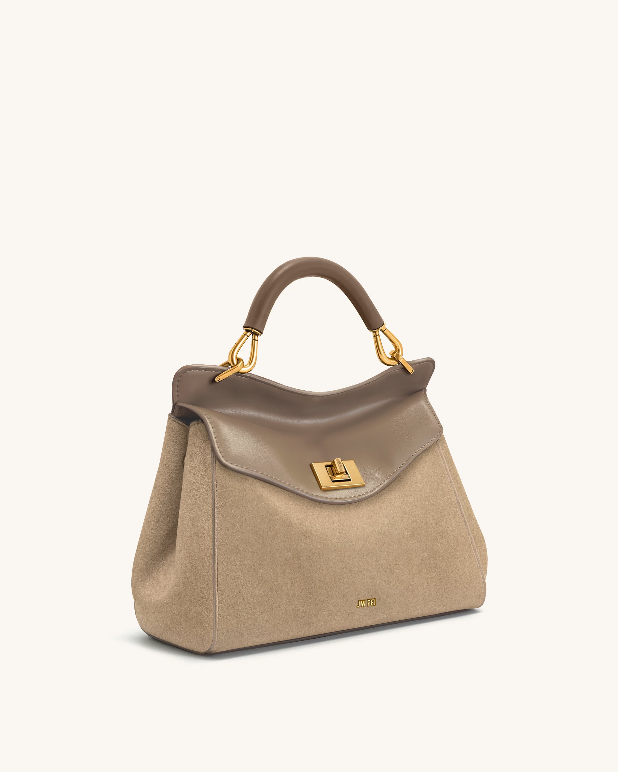Lucia Classic Faux Suede Top Handle Bag - Taupe - JW PEI UK