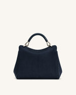 Lucia Classic Faux Suede Top Handle Bag - Navy Blue