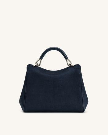 Lucia Classic Faux Suede Top Handle Bag - Navy Blue