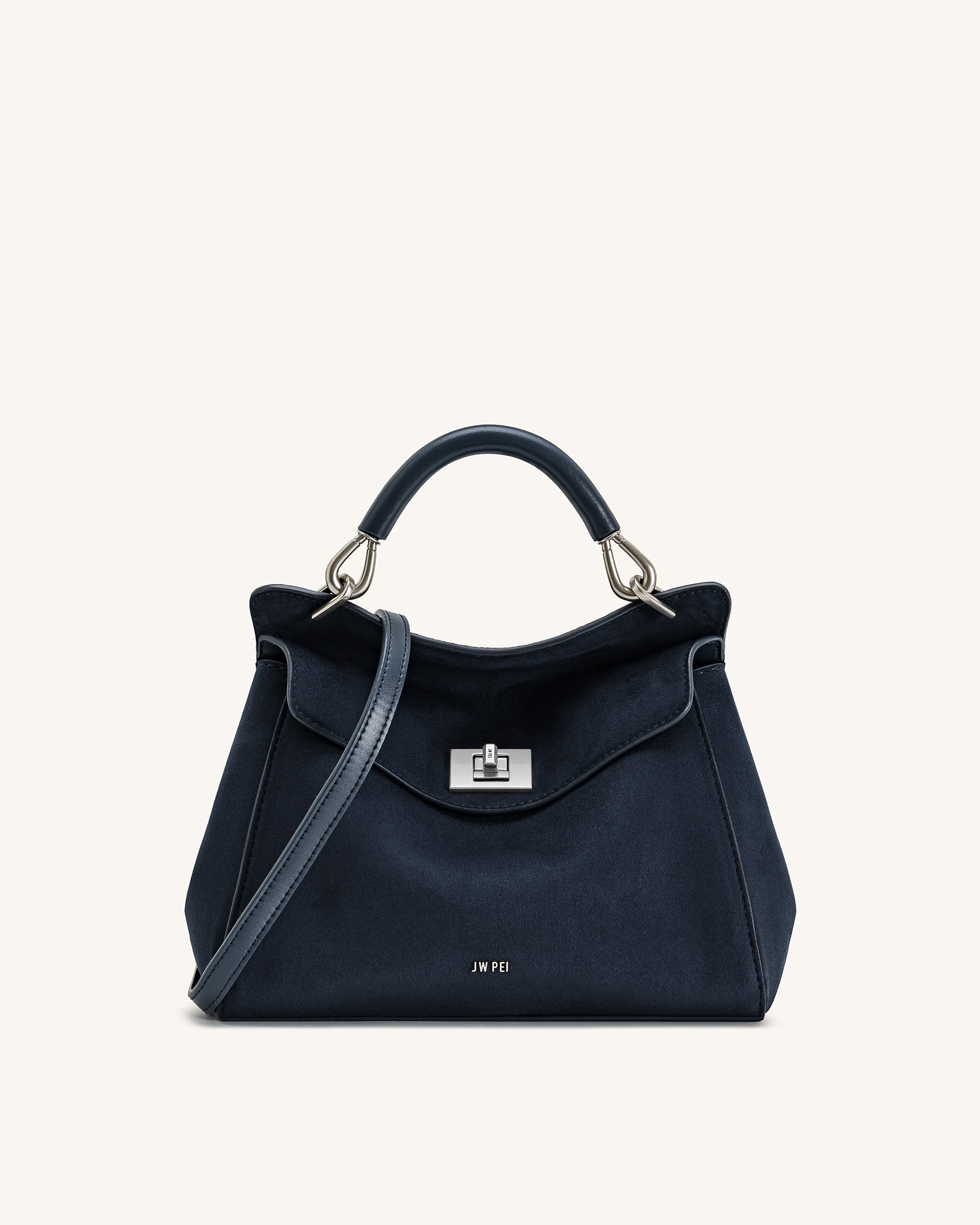 Lucia Classic Faux Suede Top Handle Bag - Navy Blue - JW PEI UK