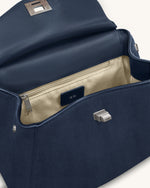 Lucia Classic Faux Suede Top Handle Bag - Navy Blue
