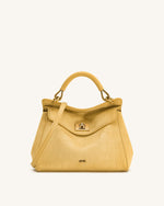 Lucia Classic Croc-Embossed Faux Suede Top Handle Bag - Yellow