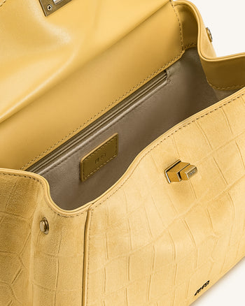 Lucia Classic Croc-Embossed Faux Suede Top Handle Bag - Yellow