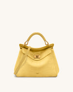 Lucia Classic Croc-Embossed Faux Suede Top Handle Bag - Yellow