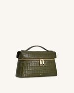 Thea Croc-Embossed Top Handle Bag - Olive Green