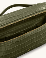 Thea Croc-Embossed Top Handle Bag - Olive Green