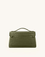 Thea Croc-Embossed Top Handle Bag - Olive Green