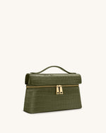 Thea Croc-Embossed Top Handle Bag - Olive Green